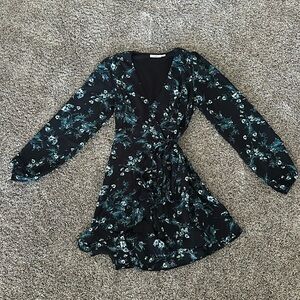 Francesca’s V-Neck Teal Flowered Dress